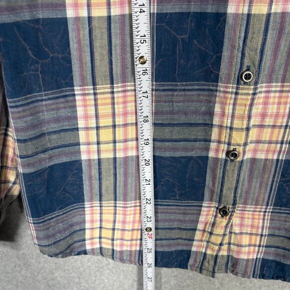 Natural Reflections Flannel Shirt Small Navy Pink Worn Faded GORP Hiking Camping - Picture 7 of 10